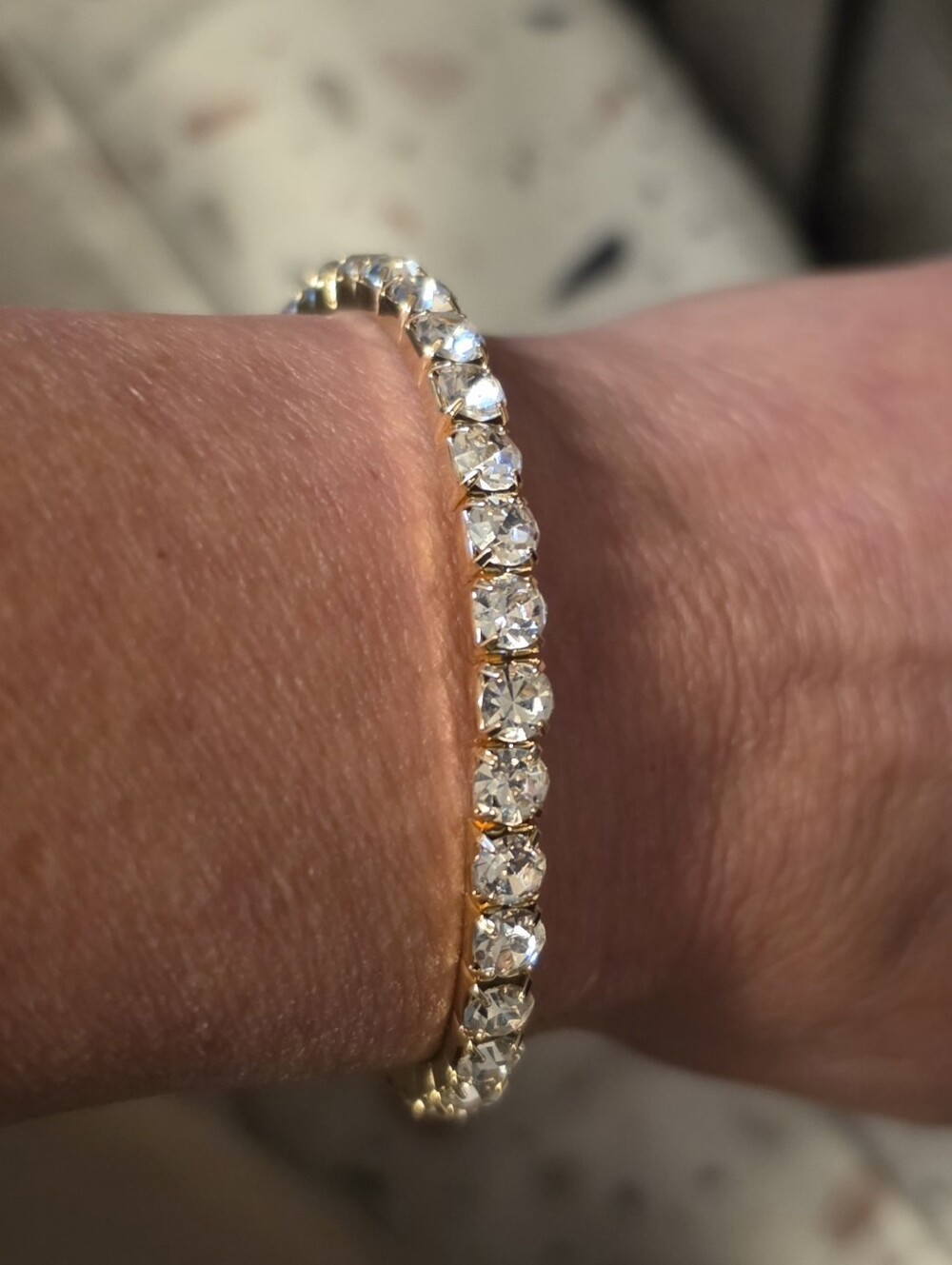 Gold-Tone Crystal Stretch Tennis Bracelet - Sparkling Clear Stones